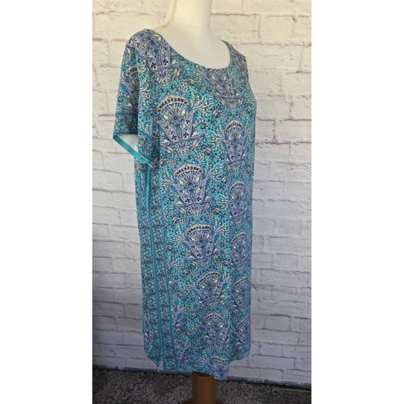 J Jill Fresh Teal Paisley Bottom Back Dress Size Large Viscose - Picture 1 of 16
